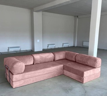 Угловой Бескаркасный диван Тедди розовый вельвет от "Мягкий Подоконник"